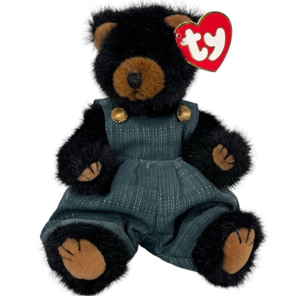 Ty 1993 Ivan Grin  Bear it 9” Bendable Black Bear Plush with Removable Outfit